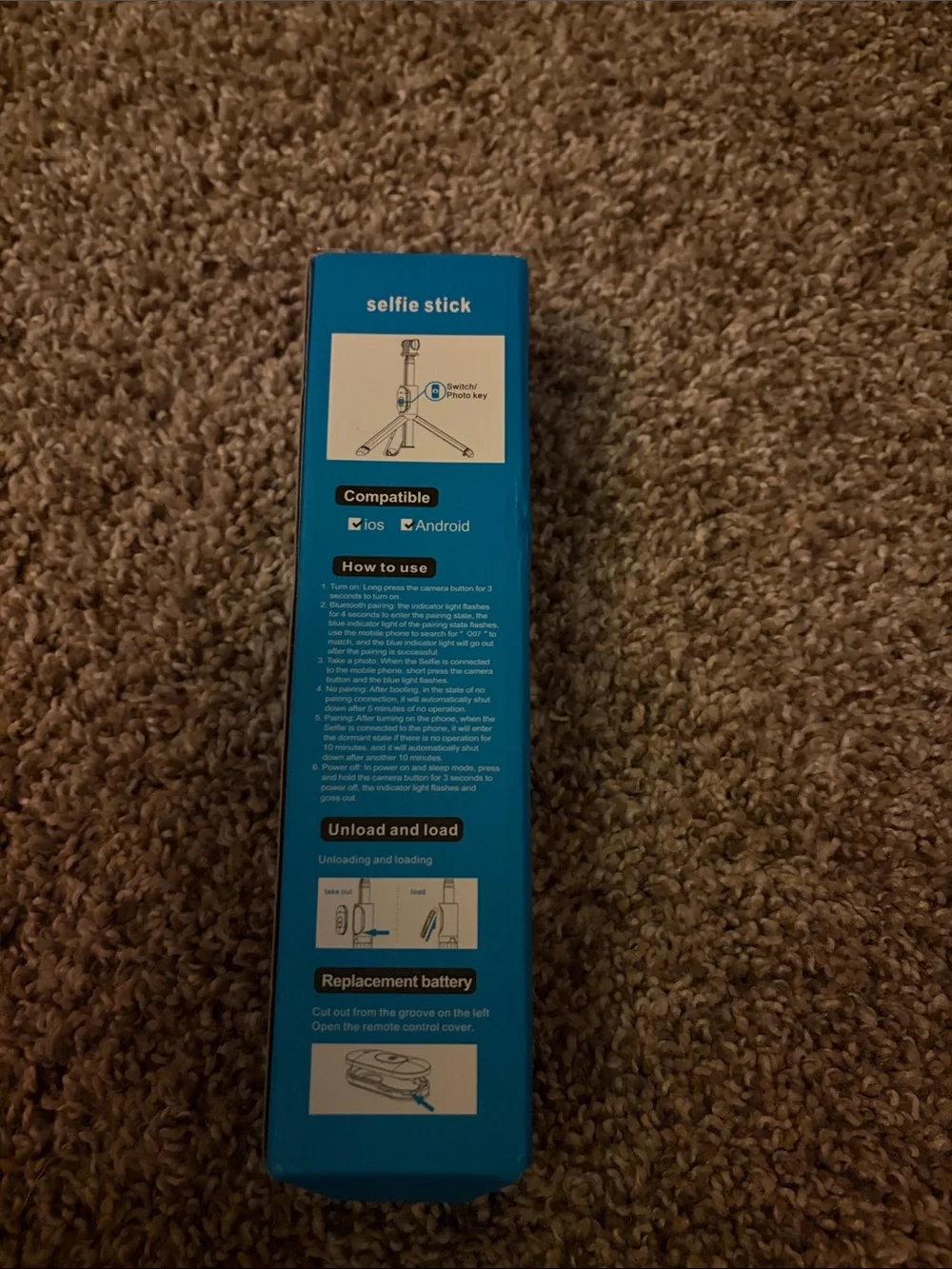 Black Remote Control Selfie Stick with Bluetooth Shutter